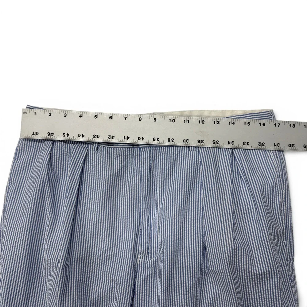 Polo Golf Ralph Lauren Mens 36 x 30 Blue White Seersucker Pleated Cuffed Pants